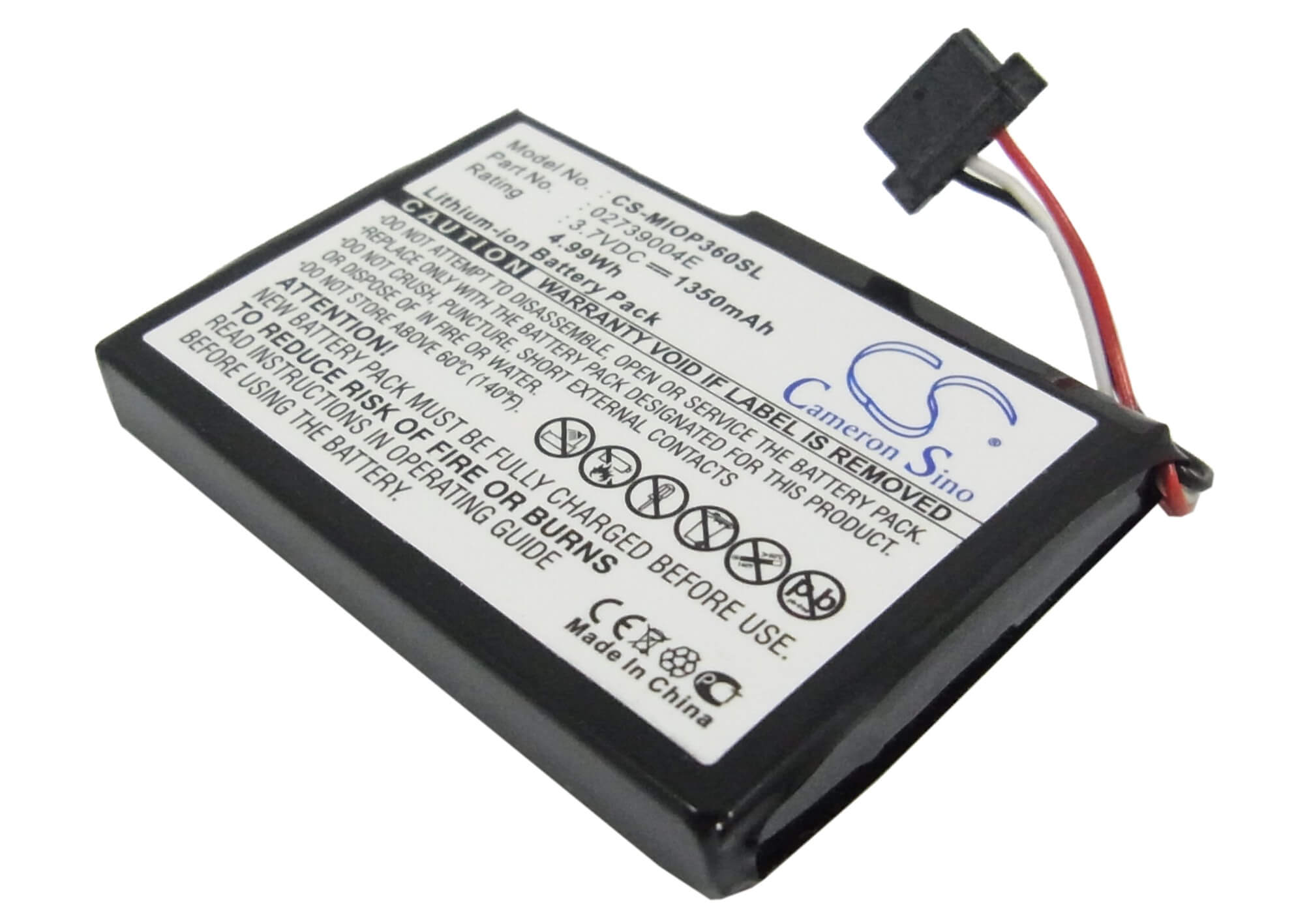 3.7V, 1350mAh, Li-ion Battery fits Mitac, Mio P360, Mio P560, 4.995Wh