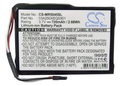 3.7V, 720mAh, Li-ion Battery fits Magellan, Roadmate 5045, Roadmate 5045lm, 2.664Wh