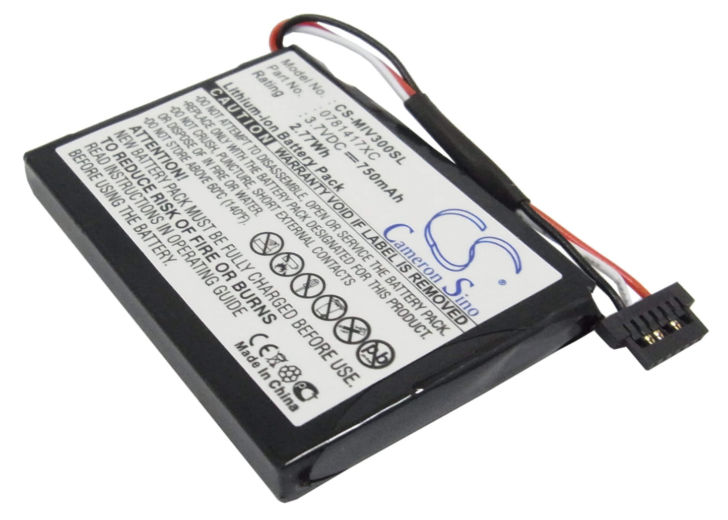 3.7V, 750mAh, Li-ion Battery fits Mitac, Mio Moov 360u, Mio Moov 300, 2.775Wh