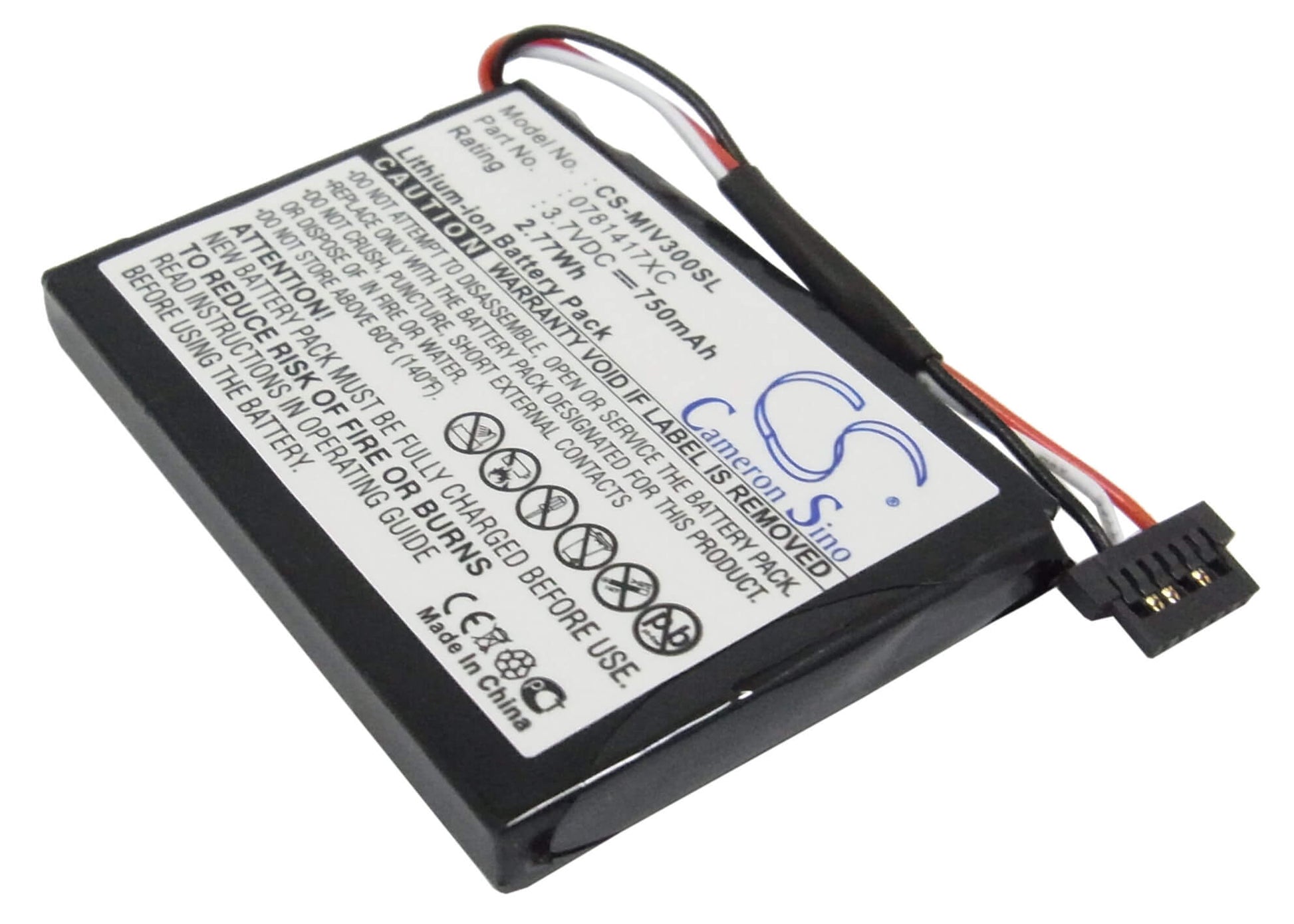 3.7V, 750mAh, Li-ion Battery fits Mitac, Mio Moov 360u, Mio Moov 300, 2.775Wh