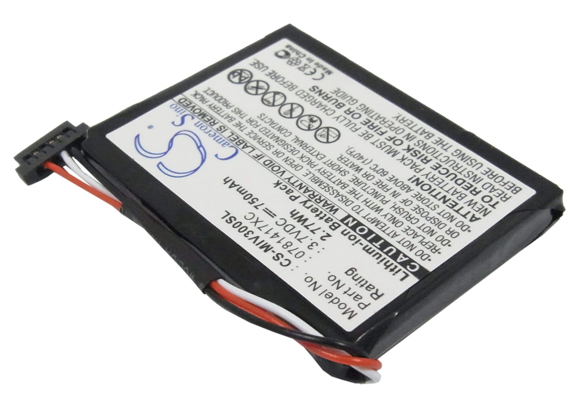 3.7V, 750mAh, Li-ion Battery fits Mitac, Mio Moov 360u, Mio Moov 300, 2.775Wh