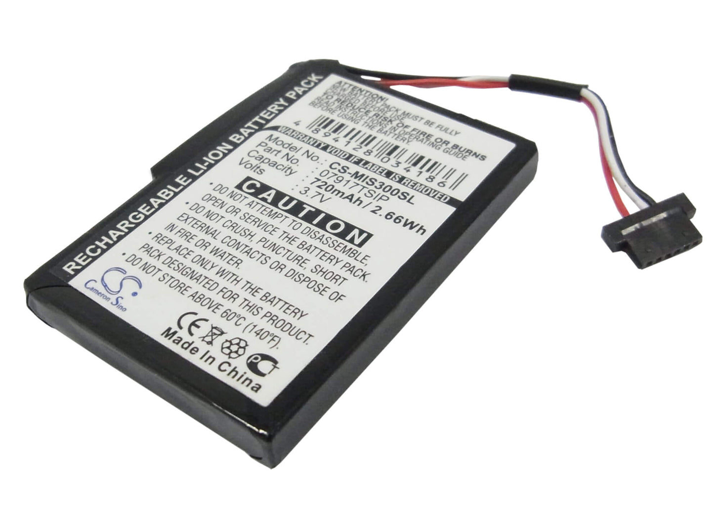 3.7V, 720mAh, Li-ion Battery fits Navman, Mio Spirit 300, S300, 2.664Wh