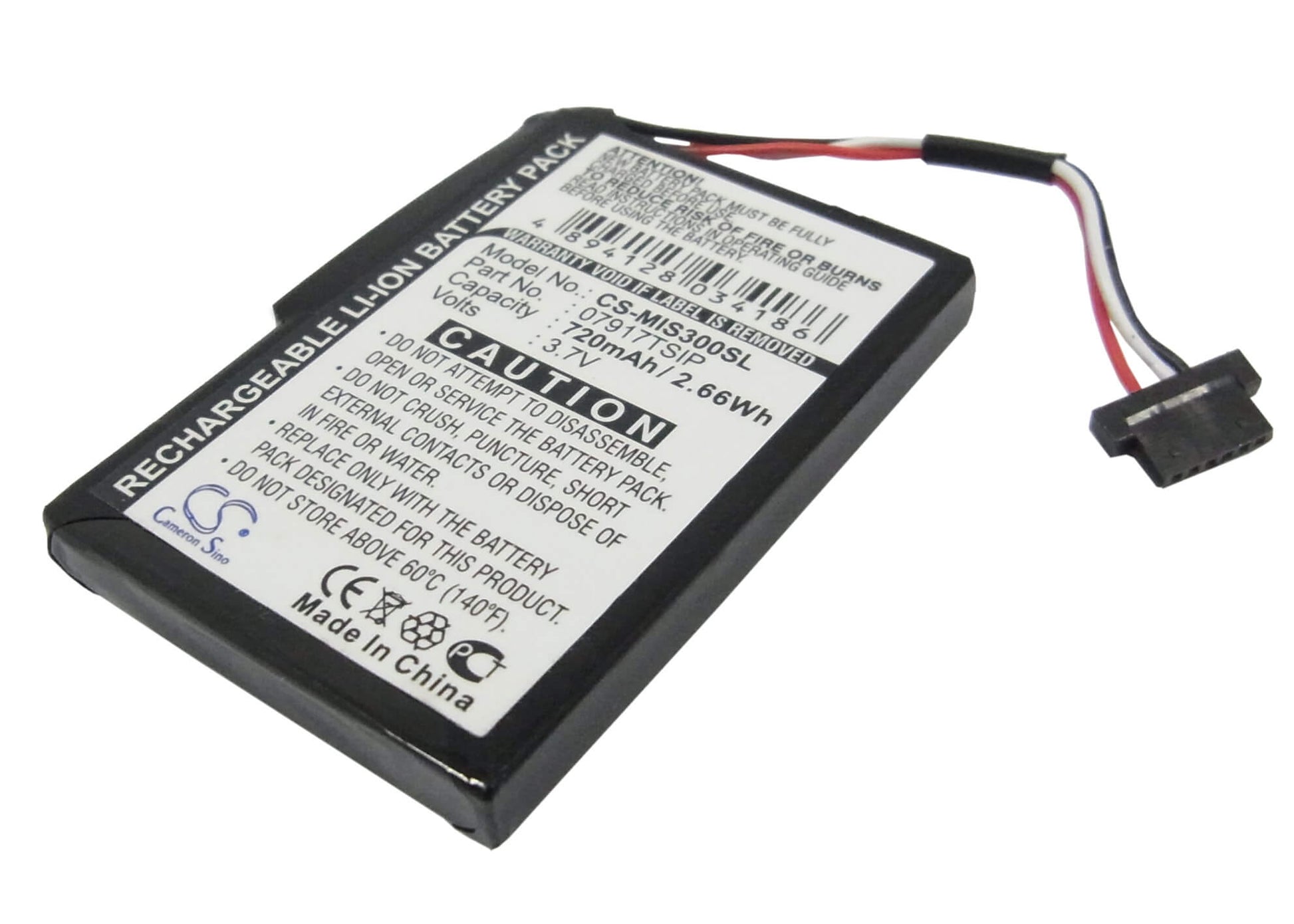 3.7V, 720mAh, Li-ion Battery fits Navman, Mio Spirit 300, S300, 2.664Wh