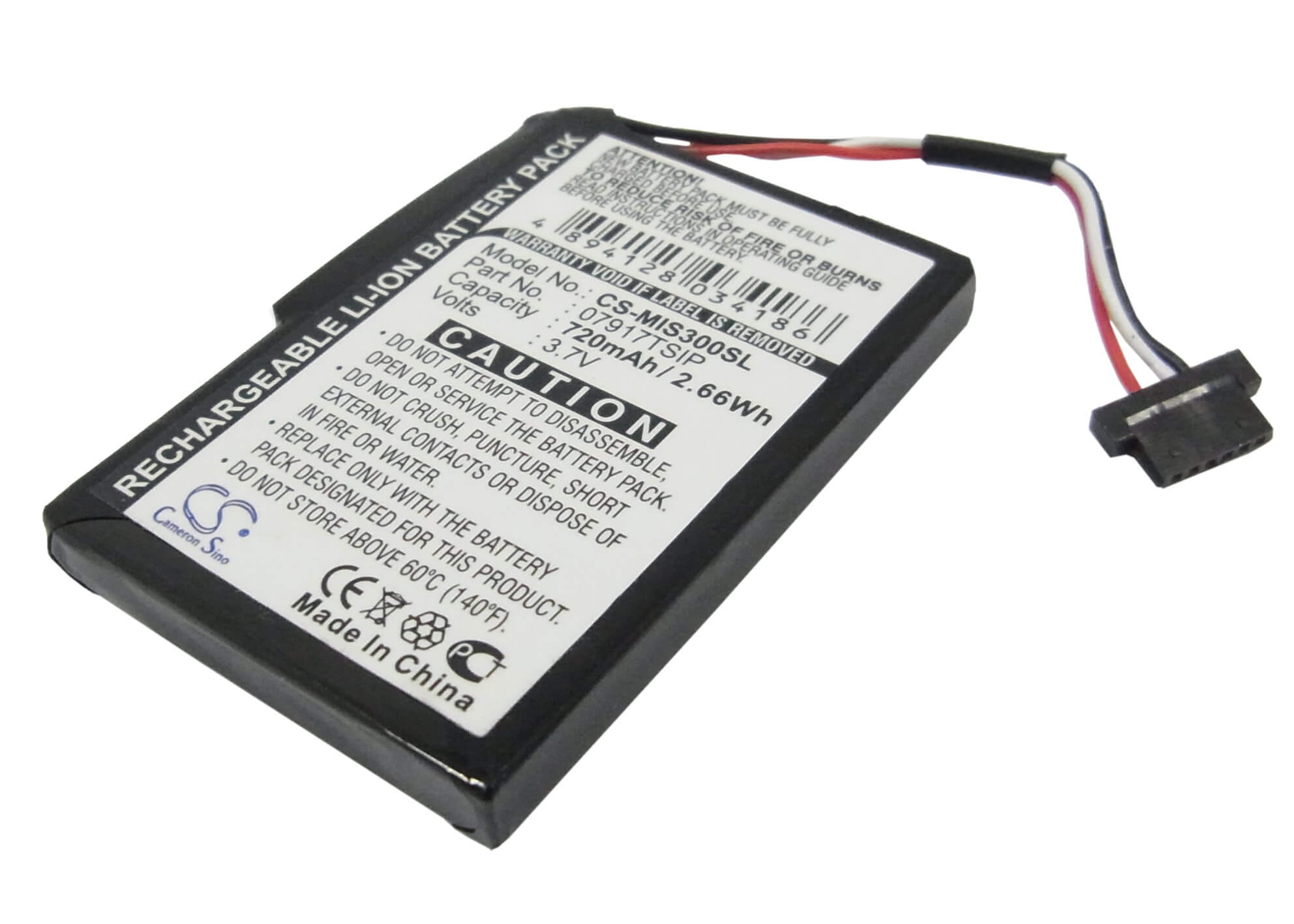 3.7V, 720mAh, Li-ion Battery fits Mitac, Mio Spirit 300, Spirit 300 Traffic, 2.664Wh