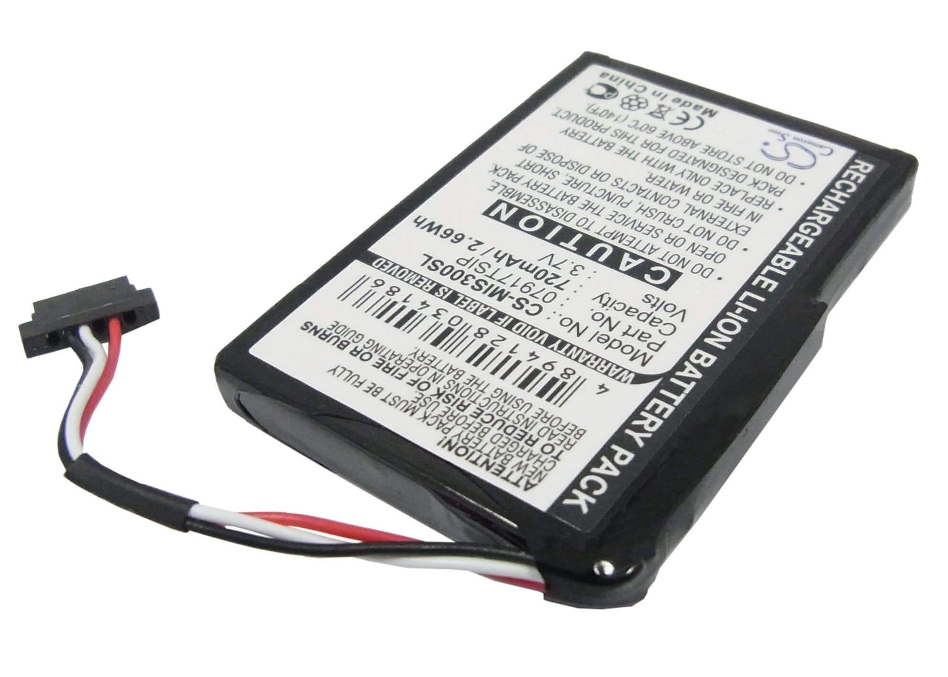 3.7V, 720mAh, Li-ion Battery fits Mitac, Mio Spirit 300, Spirit 300 Traffic, 2.664Wh