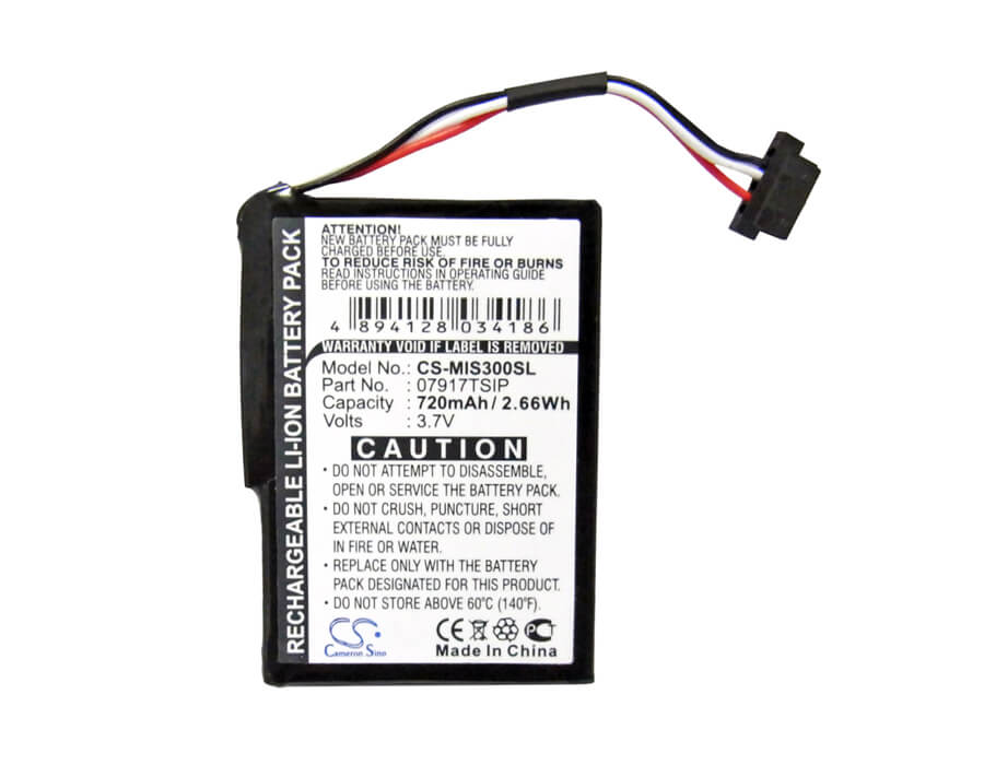 3.7V, 720mAh, Li-ion Battery fits Mitac, Mio Spirit 300, Spirit 300 Traffic, 2.664Wh