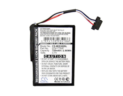 3.7V, 720mAh, Li-ion Battery fits Mitac, Mio Spirit 300, Spirit 300 Traffic, 2.664Wh