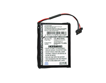 3.7V, 650mAh, Li-ion Battery fits Navman, Spirit S100, Spirit S100t, 2.405Wh