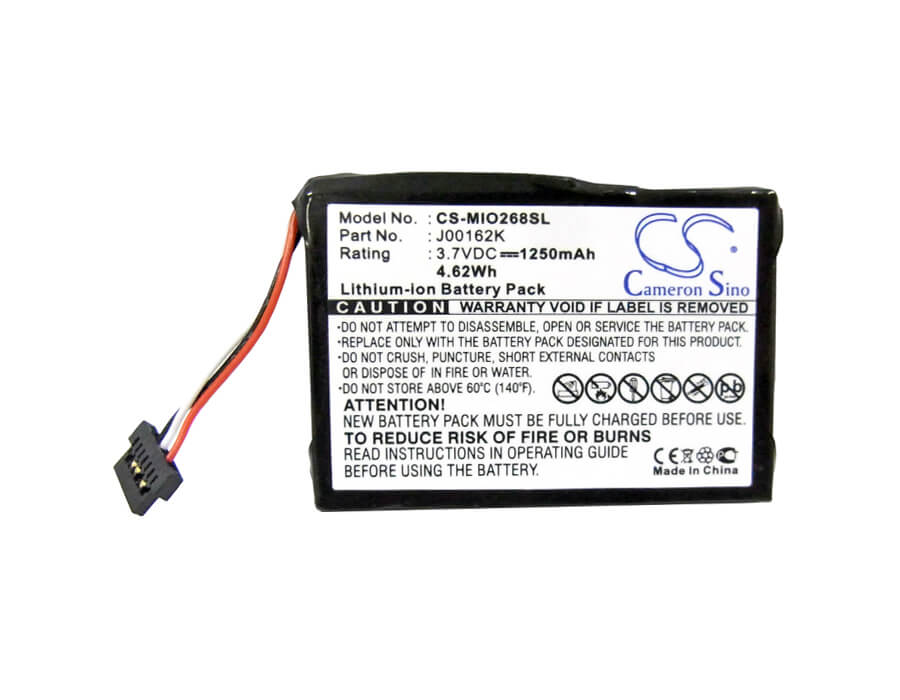 3.7V, 1250mAh, Li-ion Battery fits Mitac, Mio 138, Mio 268, 4.625Wh