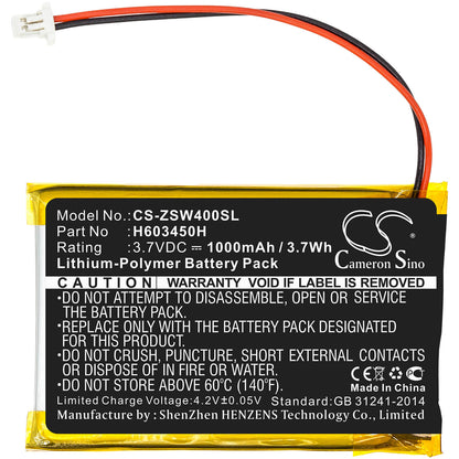 3.7V, 1000mAh, Li-Polymer Battery fits Izzo, Swami 4000, Swami 4000 Golf Gpsa43094, 3.7Wh