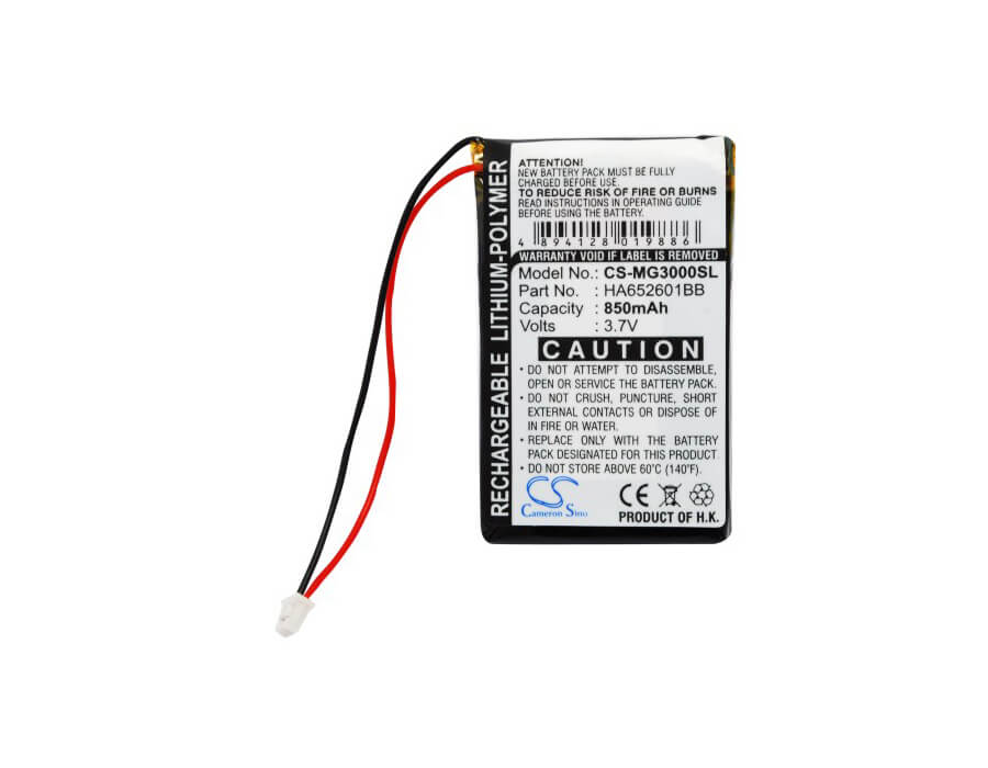 3.7V, 850mAh, Li-Polymer Battery fits Typhoon, Myguide 3000, Myguide 3010, 3.145Wh