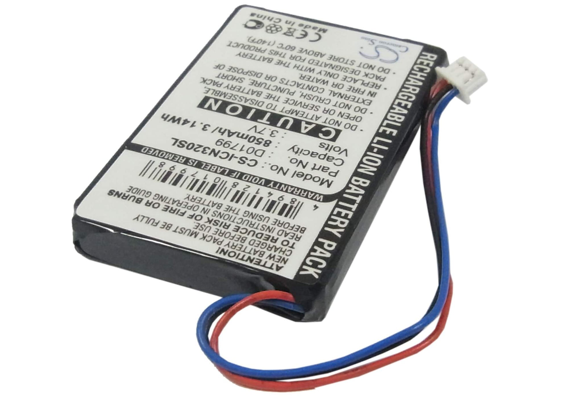 3.7V, 850mAh, Li-ion Battery fits Navman, Icn320, Icn330, 3.145Wh