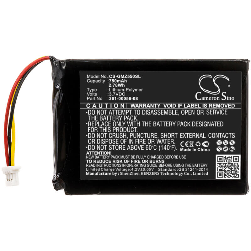 3.7V, 750mAh, Li-ion Battery fits Garmin, Drivesmart 5, Drivesmart 55, 2.775Wh