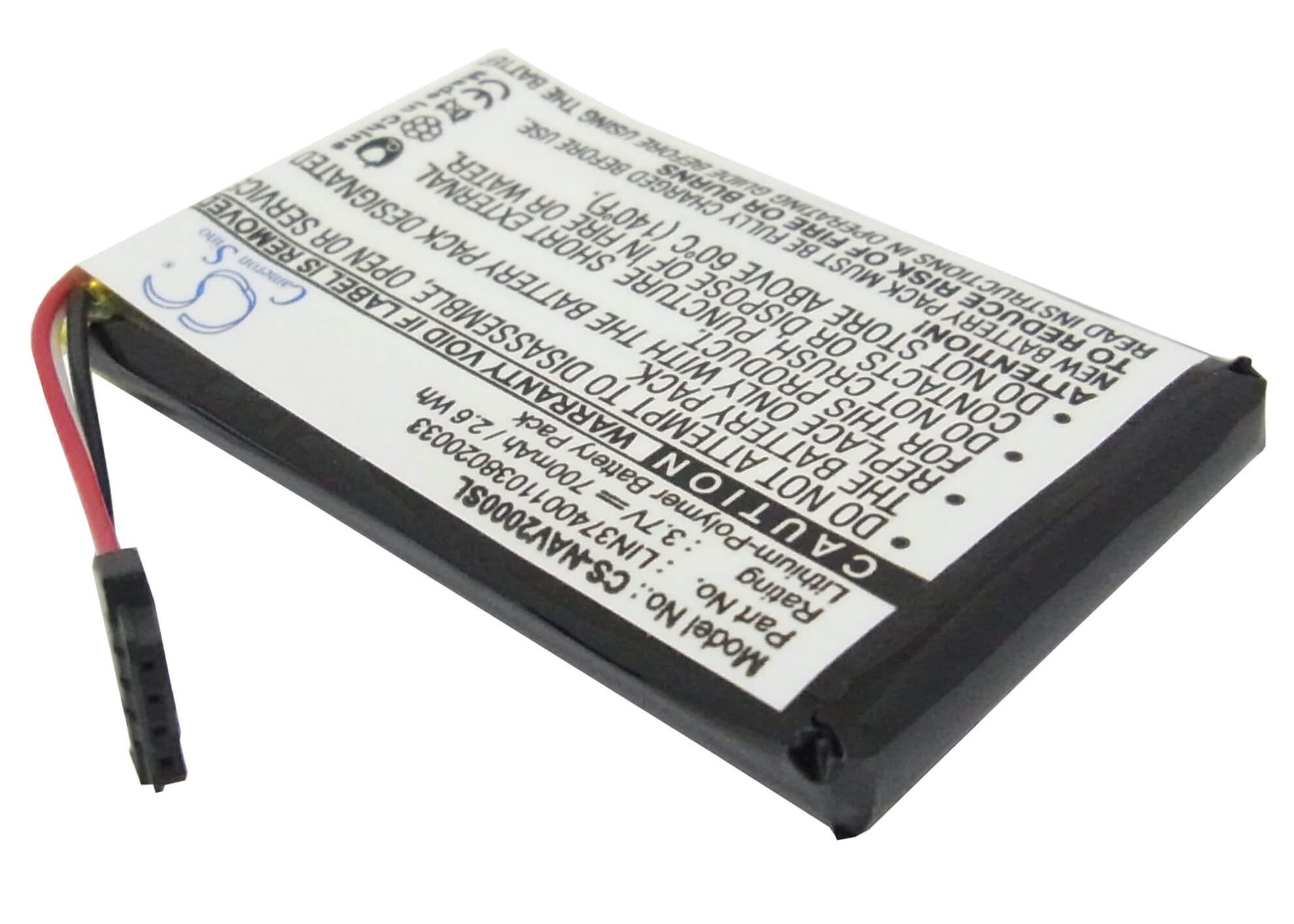 3.7V, 700mAh, Li-Polymer Battery fits Navigon, 20 Easy, 20 Plus, 2.59Wh