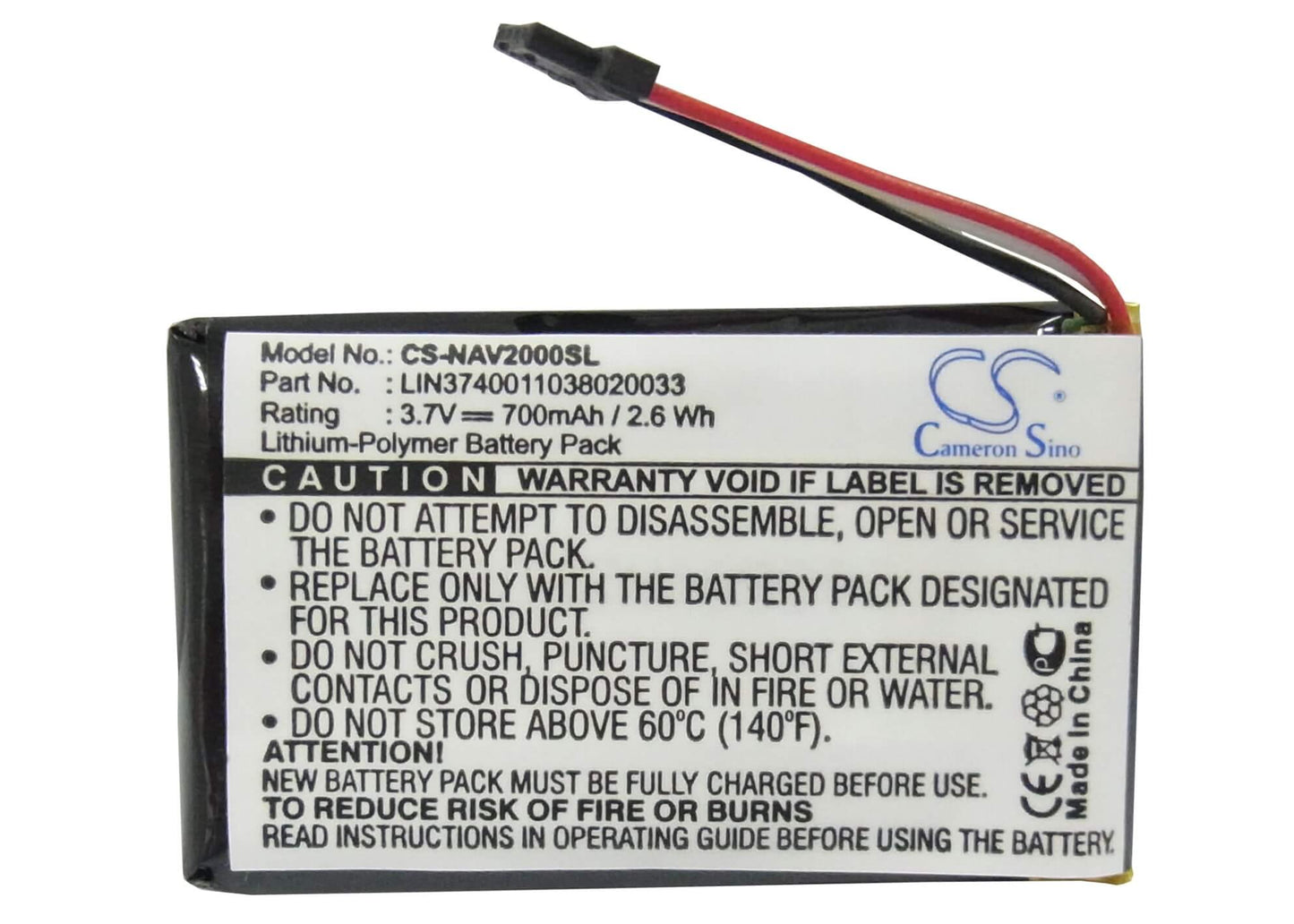 3.7V, 700mAh, Li-Polymer Battery fits Navigon, 20 Easy, 20 Plus, 2.59Wh