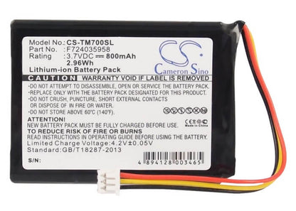 3.7V, 800mAh, Li-ion Battery fits Tomtom, Edinburgh, One Xl, 2.96Wh