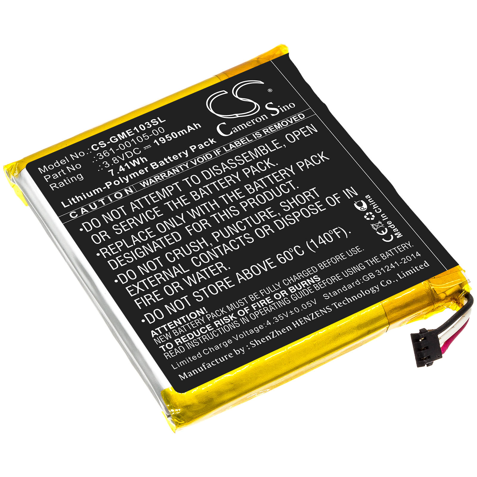 3.8V, 1950mAh, Li-Polymer Battery fits Garmin, Edge 1030, 7.41Wh
