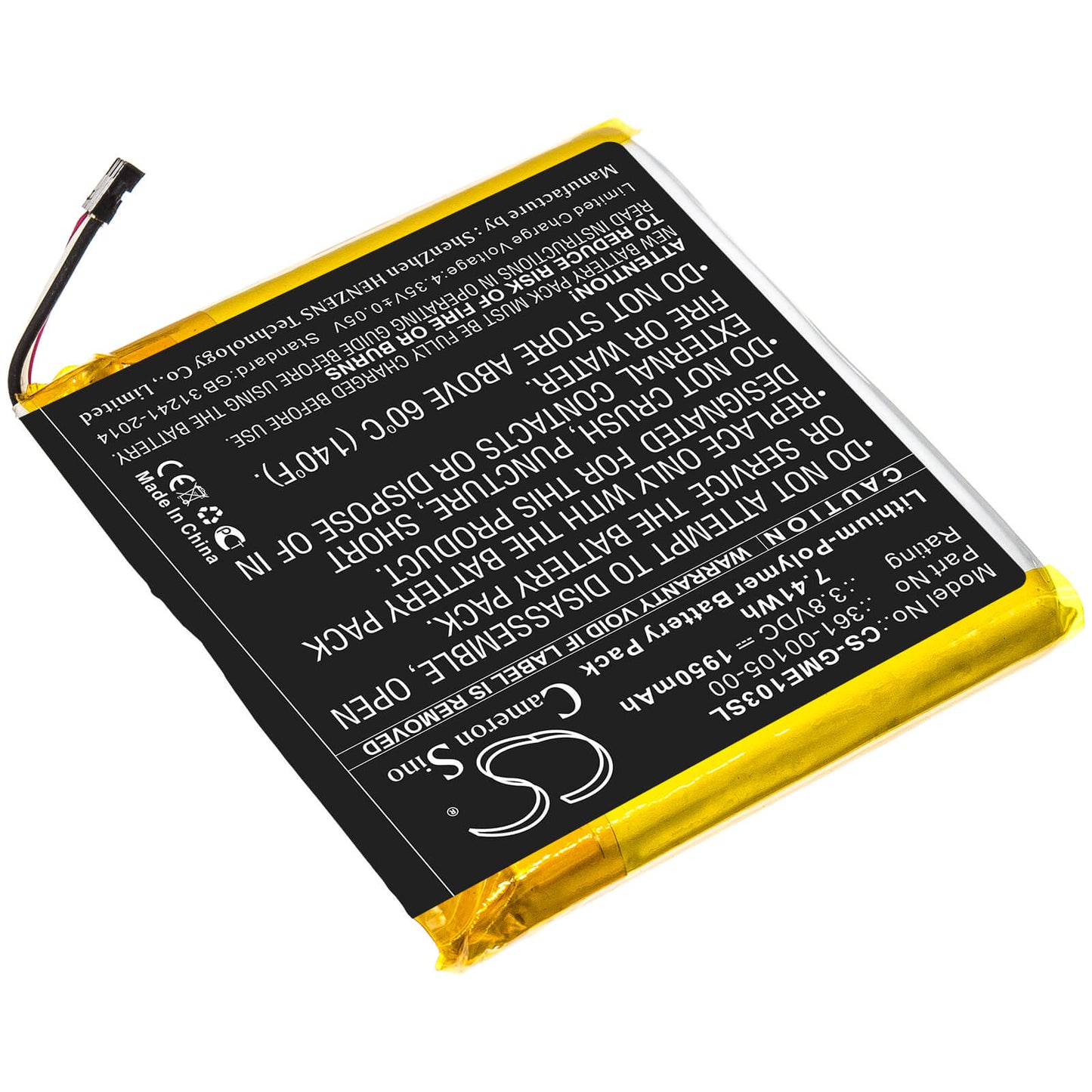 3.8V, 1950mAh, Li-Polymer Battery fits Garmin, Edge 1030, 7.41Wh