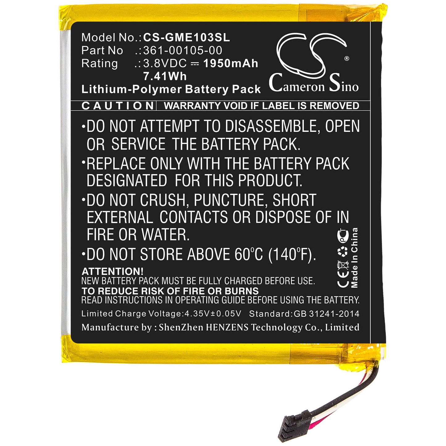 3.8V, 1950mAh, Li-Polymer Battery fits Garmin, Edge 1030, 7.41Wh