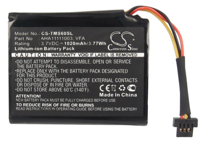 3.7V, 1020mAh, Li-ion Battery fits Tomtom, 4en6.001.02, 4en62, 3.774Wh