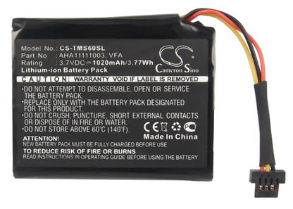 3.7V, 1020mAh, Li-ion Battery fits Tomtom, 4en6.001.02, 4en62, 3.774Wh