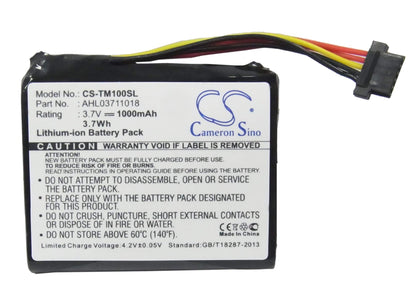 3.7V, 1000mAh, Li-ion Battery fits Tomtom, 4cs0.002.01, Go 1000, 3.7Wh