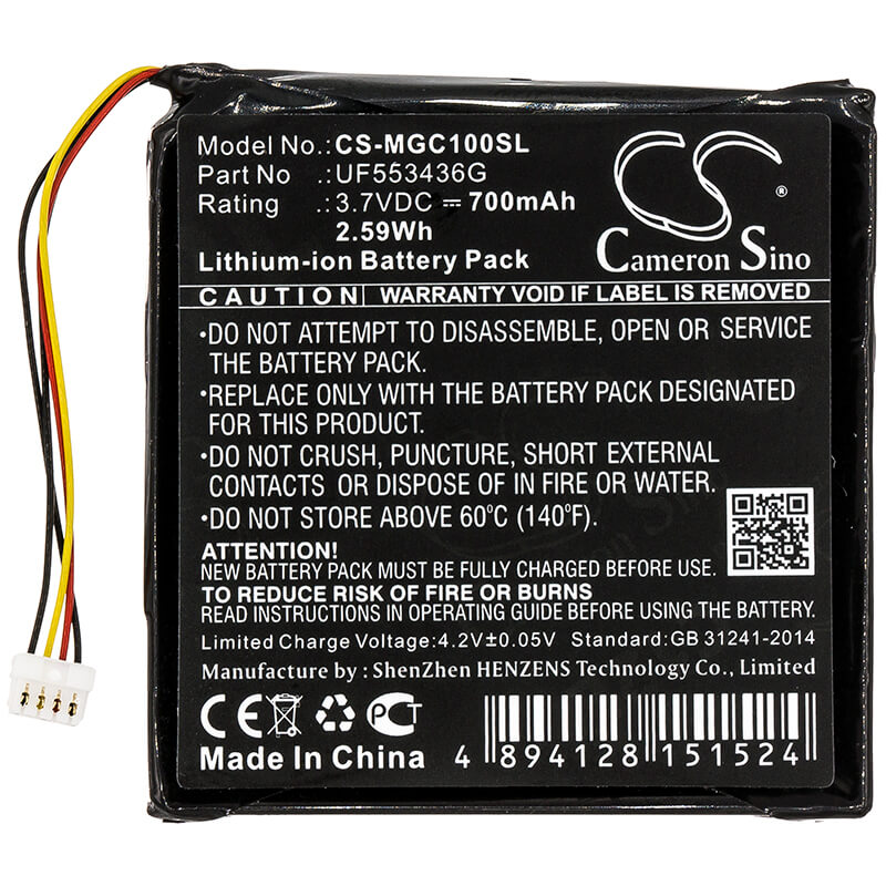 3.7V, 700mAh, Li-ion Battery fits Magellan, Cyclo 100, Cyclo100, 2.59Wh