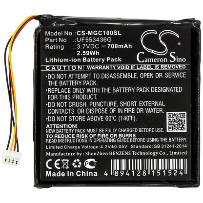 3.7V, 700mAh, Li-ion Battery fits Magellan, Cyclo 100, Cyclo100, 2.59Wh