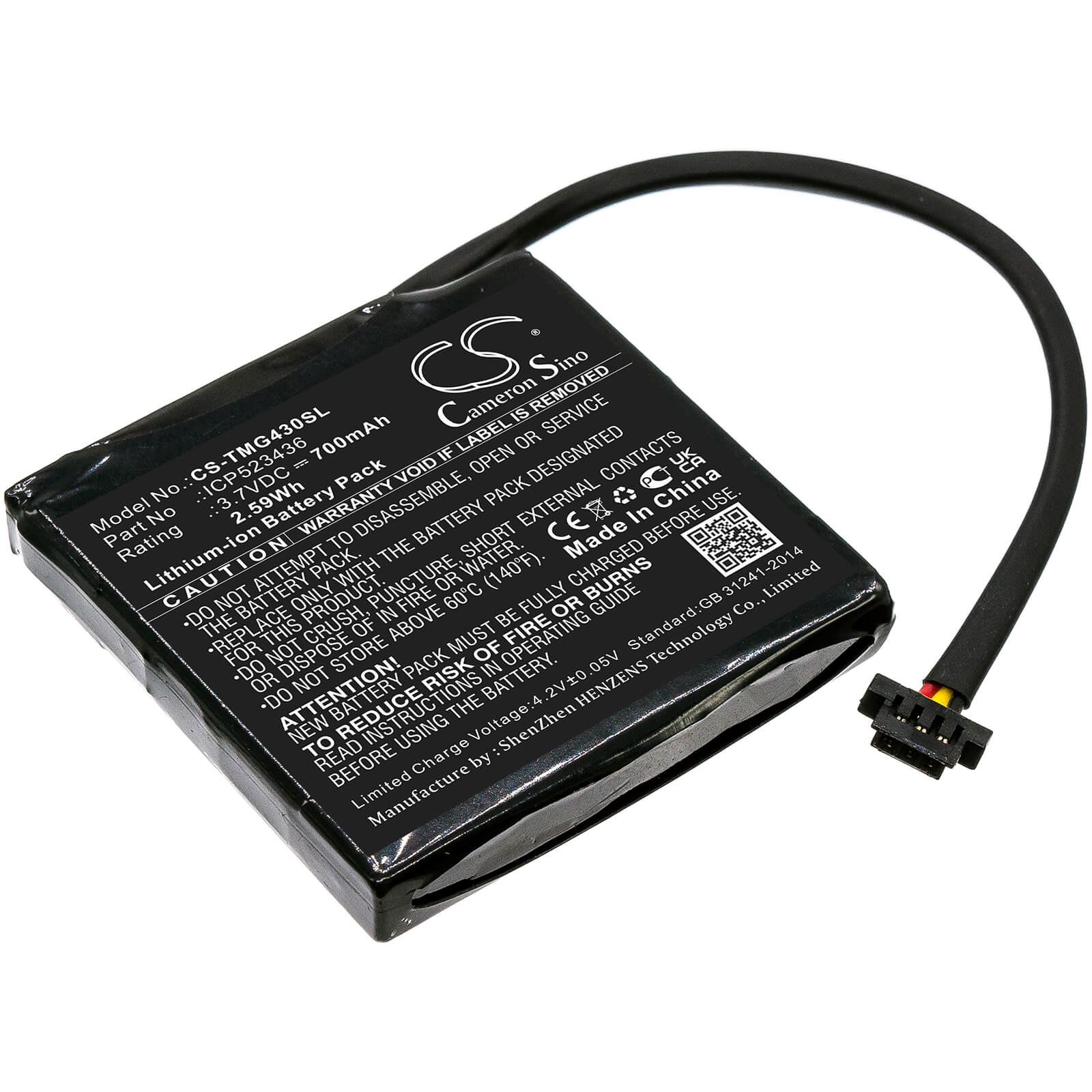 3.7V, 700mAh, Li-ion Battery fits Tomtom, 4fb40, Go 400 4.3" Satnav, 2.59Wh