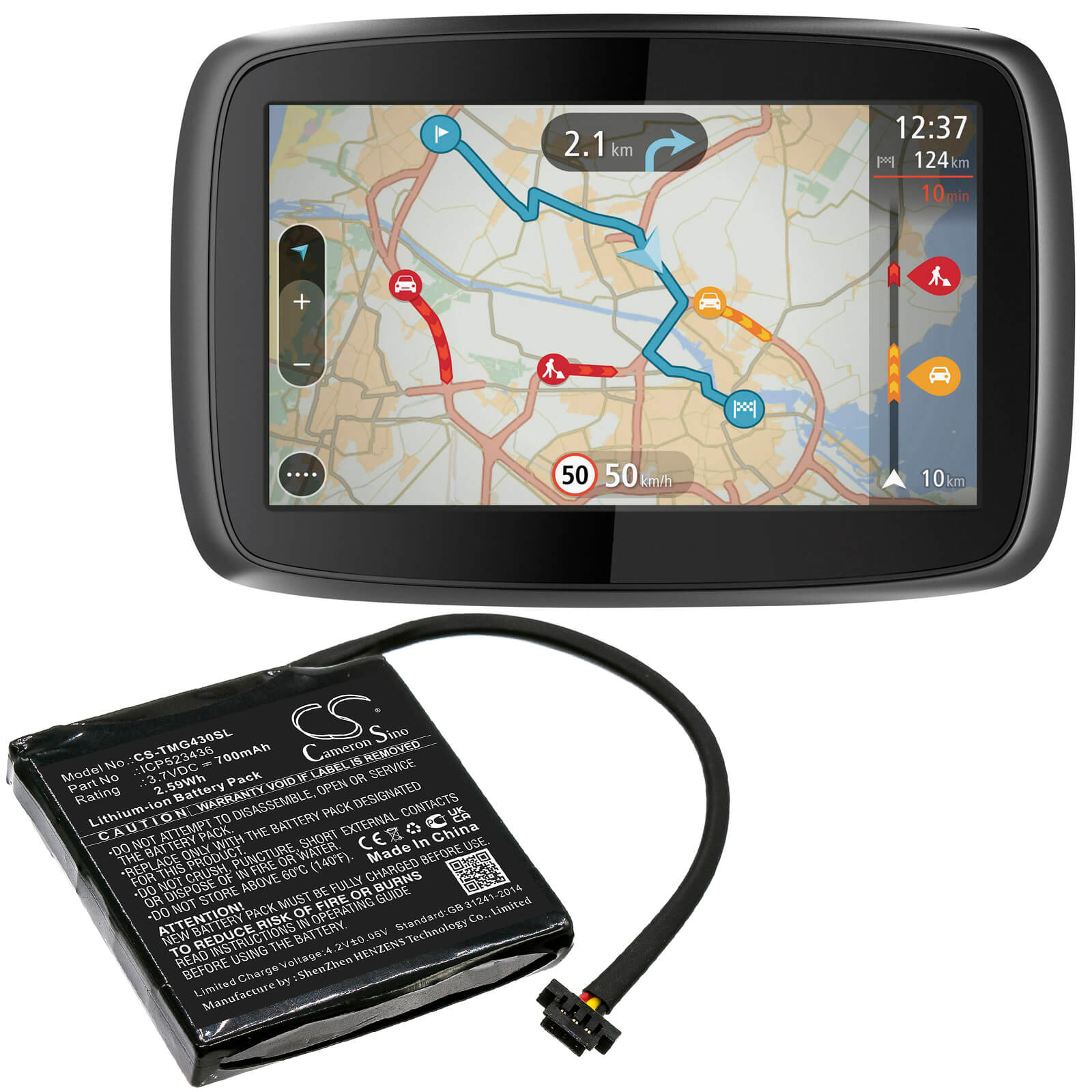 3.7V, 700mAh, Li-ion Battery fits Tomtom, 4fb40, Go 400 4.3" Satnav, 2.59Wh