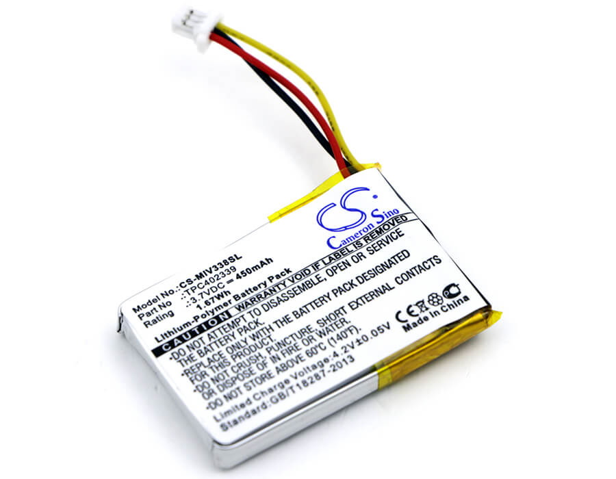 3.7V, 450mAh, Li-Polymer Battery fits Mio, Mivue 338, Mivue 358p, 1.665Wh