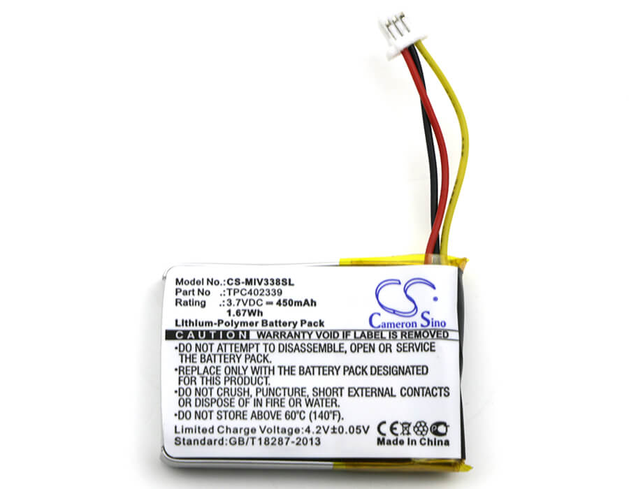 3.7V, 450mAh, Li-Polymer Battery fits Mio, Mivue 338, Mivue 358p, 1.665Wh