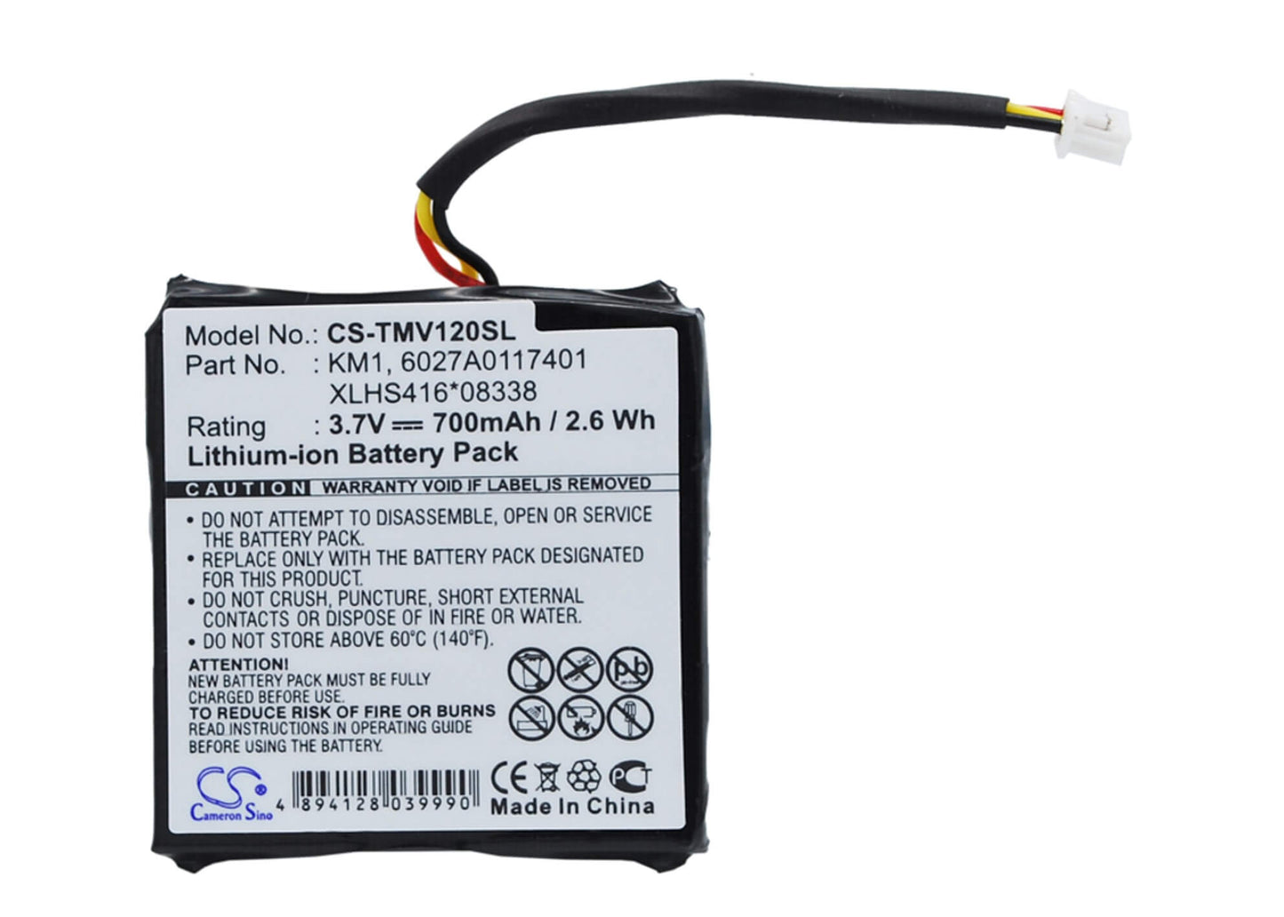 3.7V, 700mAh, Li-ion Battery fits Tomtom, 4eh44, Start 20, 2.59Wh