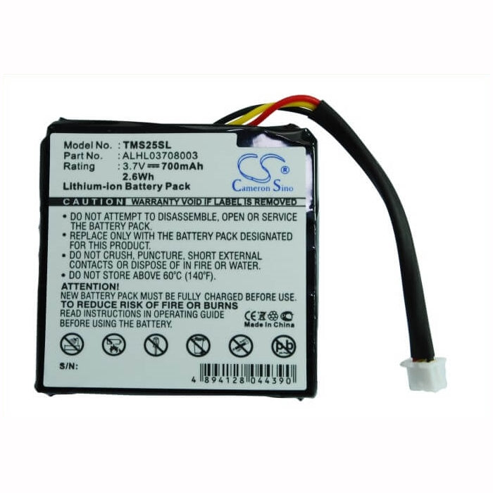 3.7V, 700mAh, Li-ion Battery fits Tomtom, 4en.001.02, 4en42, 2.59Wh