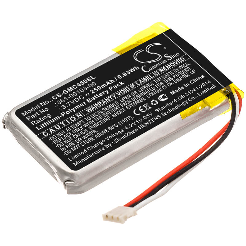3.7V, 250mAh, Li-Polymer Battery fits Garmin, Dash Cam 45, Dashcam 45, 0.925Wh