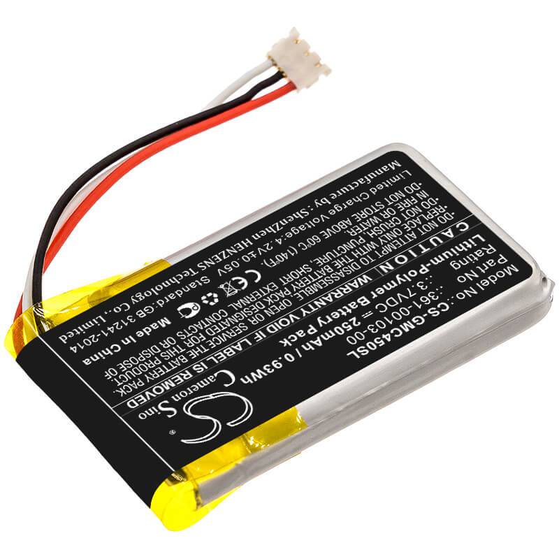 3.7V, 250mAh, Li-Polymer Battery fits Garmin, Dash Cam 45, Dashcam 45, 0.925Wh