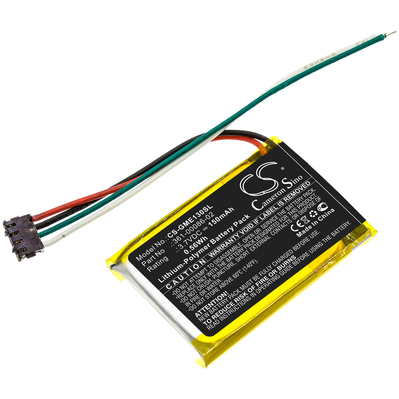 3.7V, 150mAh, Li-Polymer Battery fits Garmin, 3la037240, Edge 130, 0.555Wh