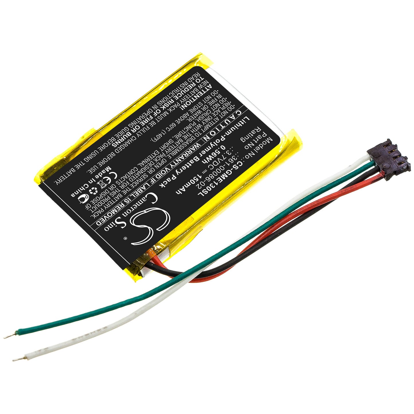 3.7V, 150mAh, Li-Polymer Battery fits Garmin, 3la037240, Edge 130, 0.555Wh