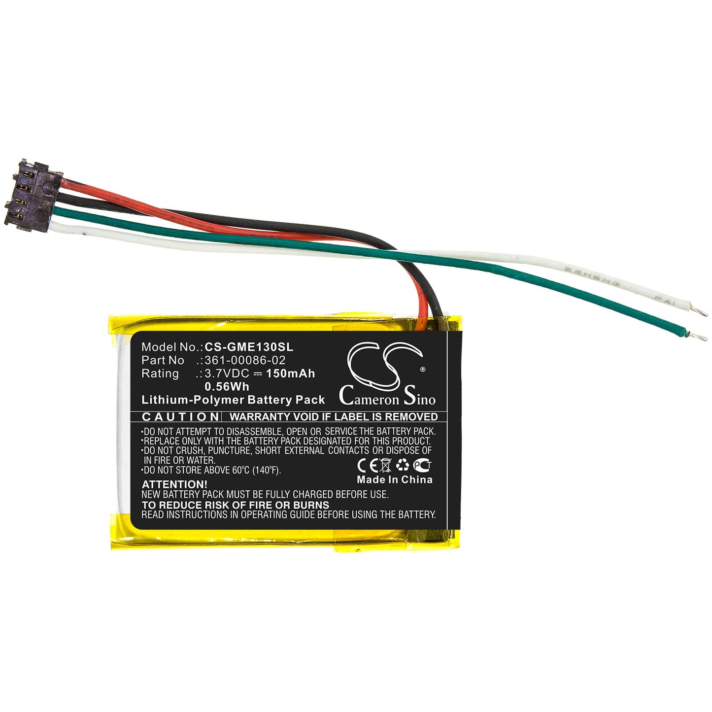 3.7V, 150mAh, Li-Polymer Battery fits Garmin, 3la037240, Edge 130, 0.555Wh