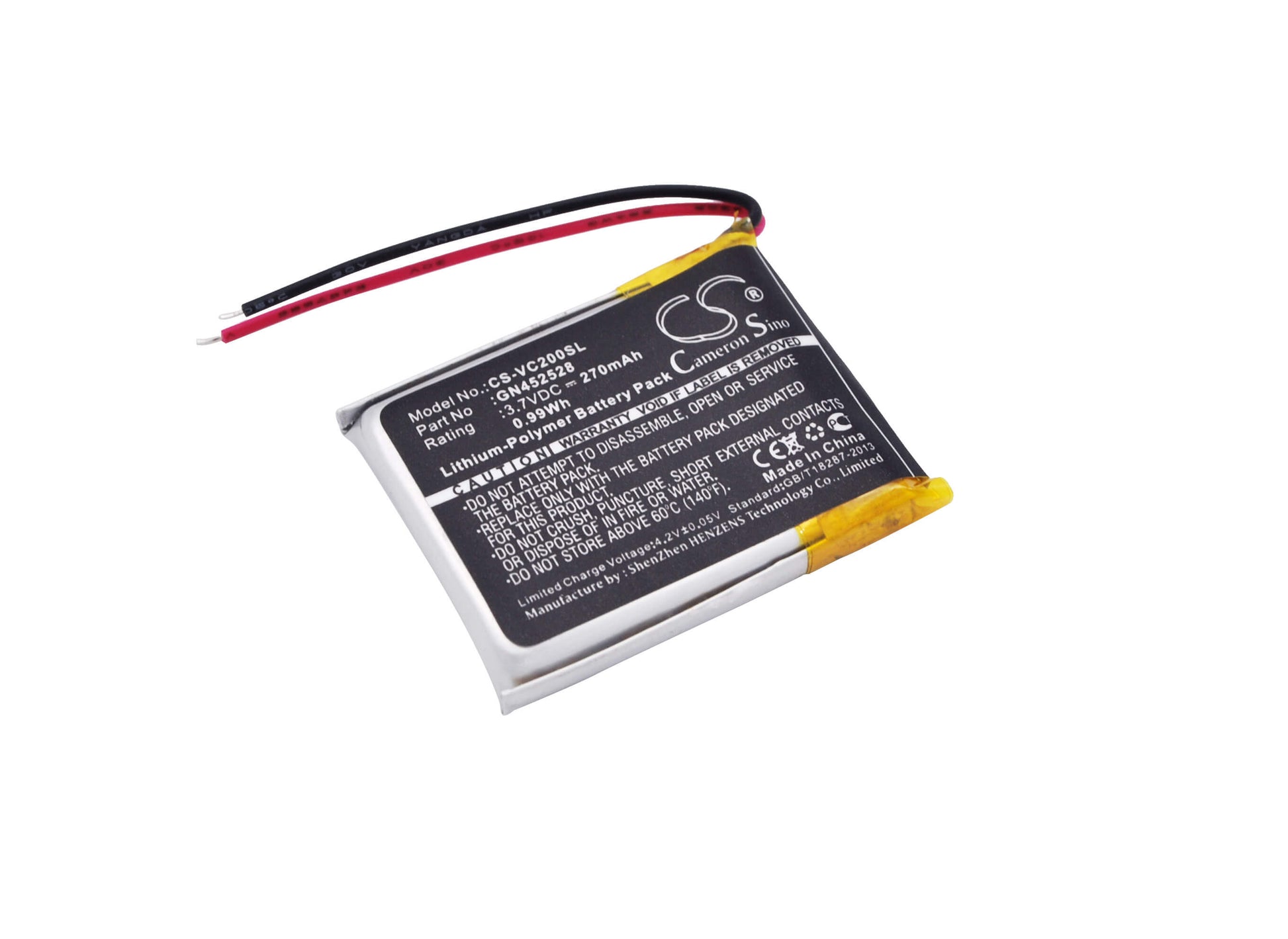 3.7V, 270mAh, Li-Polymer Battery fits Voice Caddie, Vc200, Vc200 Voice, 0.999Wh