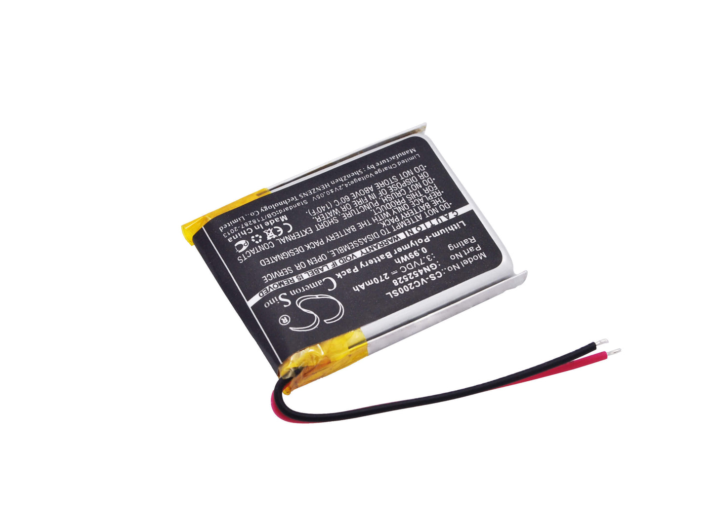 3.7V, 270mAh, Li-Polymer Battery fits Voice Caddie, Vc200, Vc200 Voice, 0.999Wh