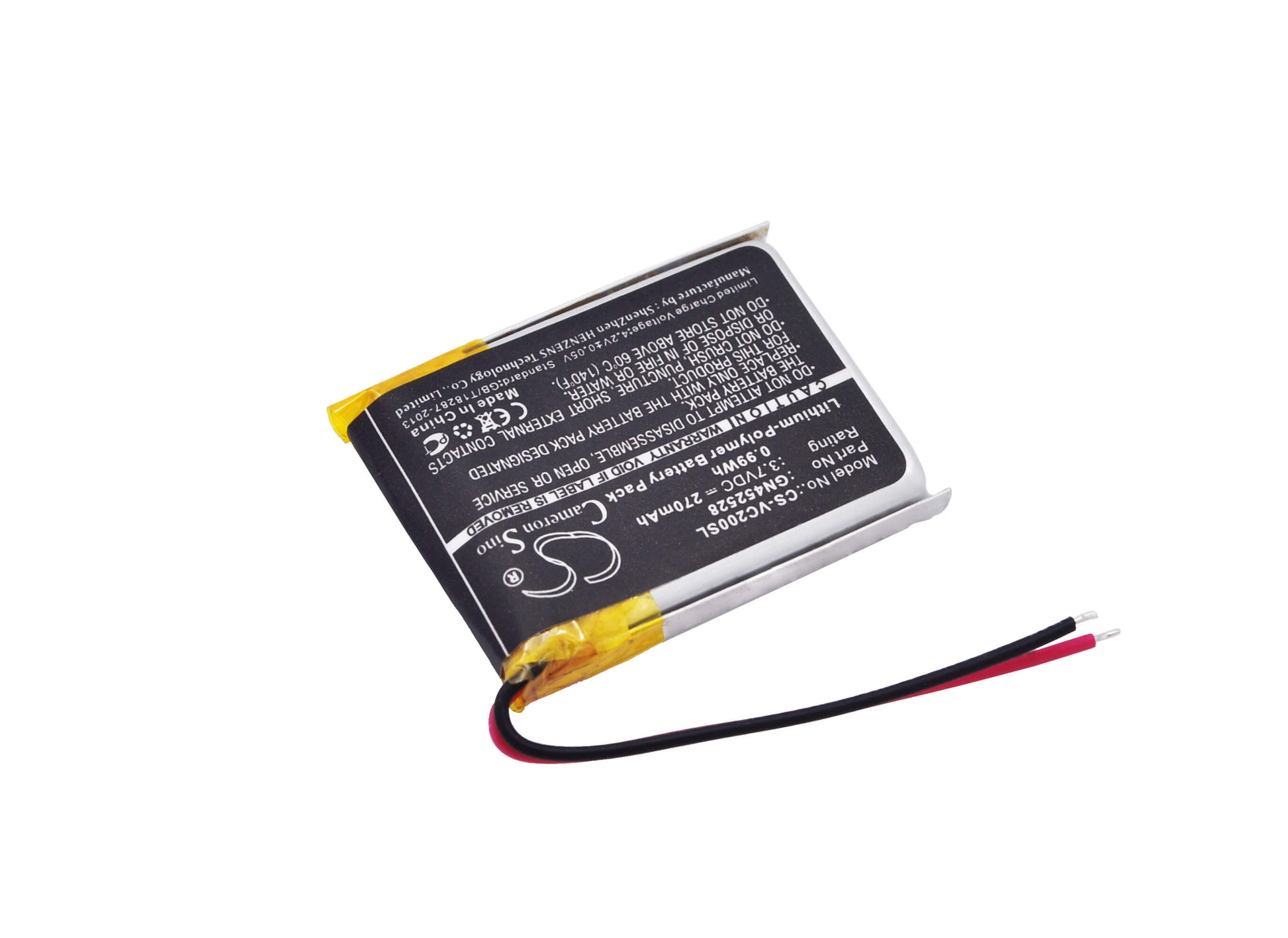 3.7V, 270mAh, Li-Polymer Battery fits Voice Caddie, Vc200, Vc200 Voice, 0.999Wh