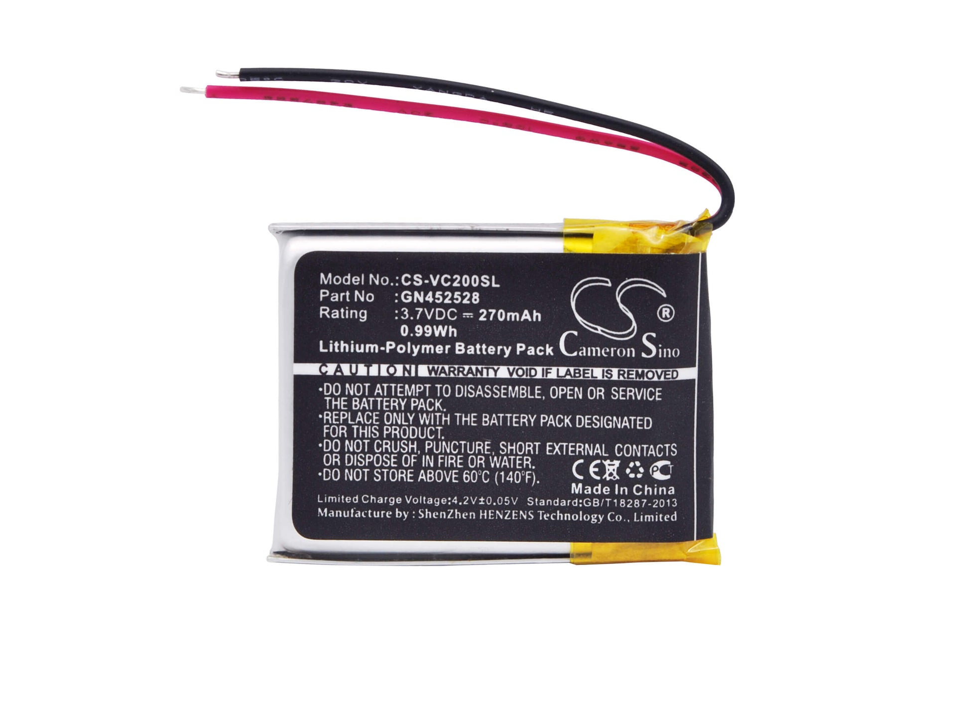 3.7V, 270mAh, Li-Polymer Battery fits Voice Caddie, Vc200, Vc200 Voice, 0.999Wh