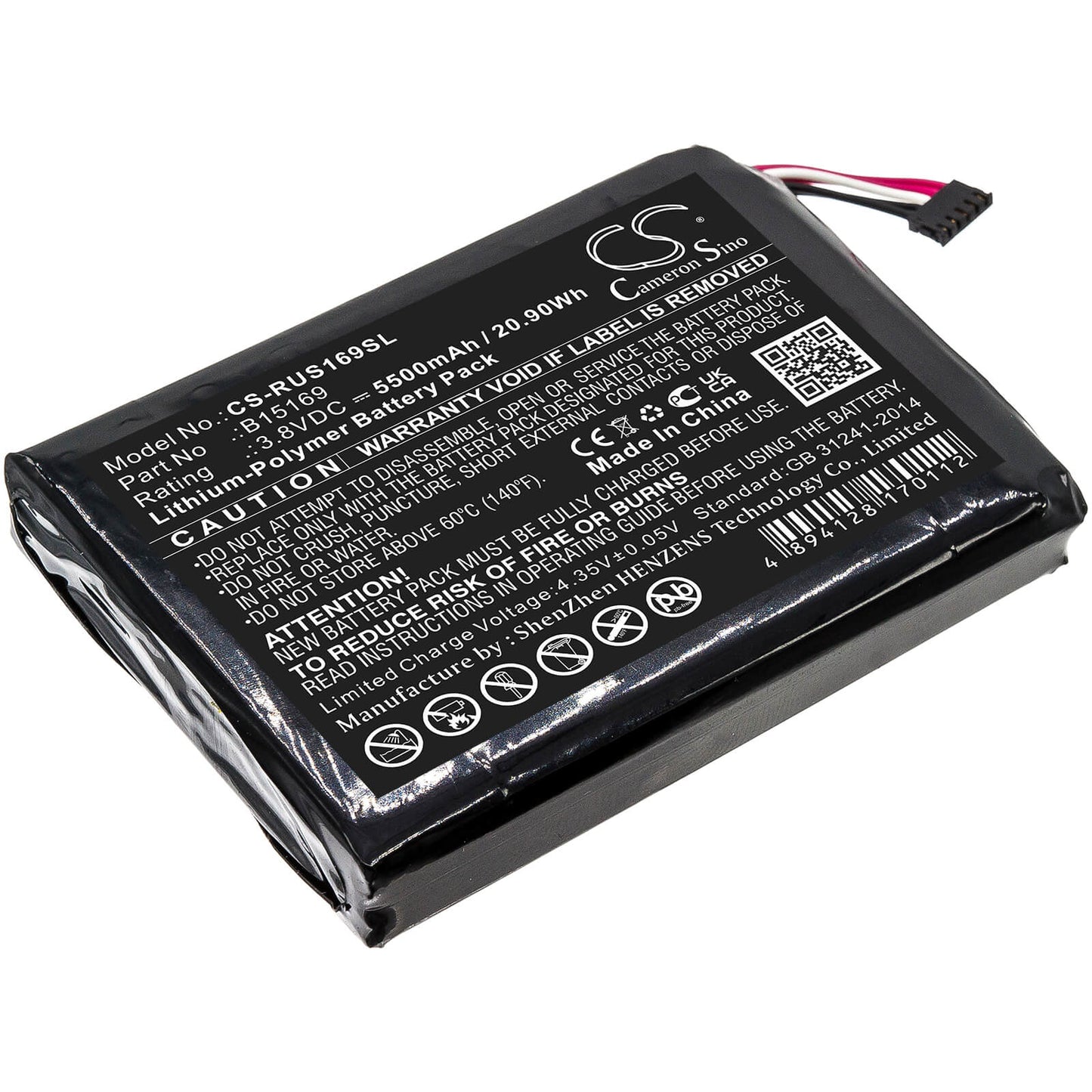 3.8V, 5500mAh, Li-Polymer Battery fits Ring, Stick Up Cam, 20.9Wh