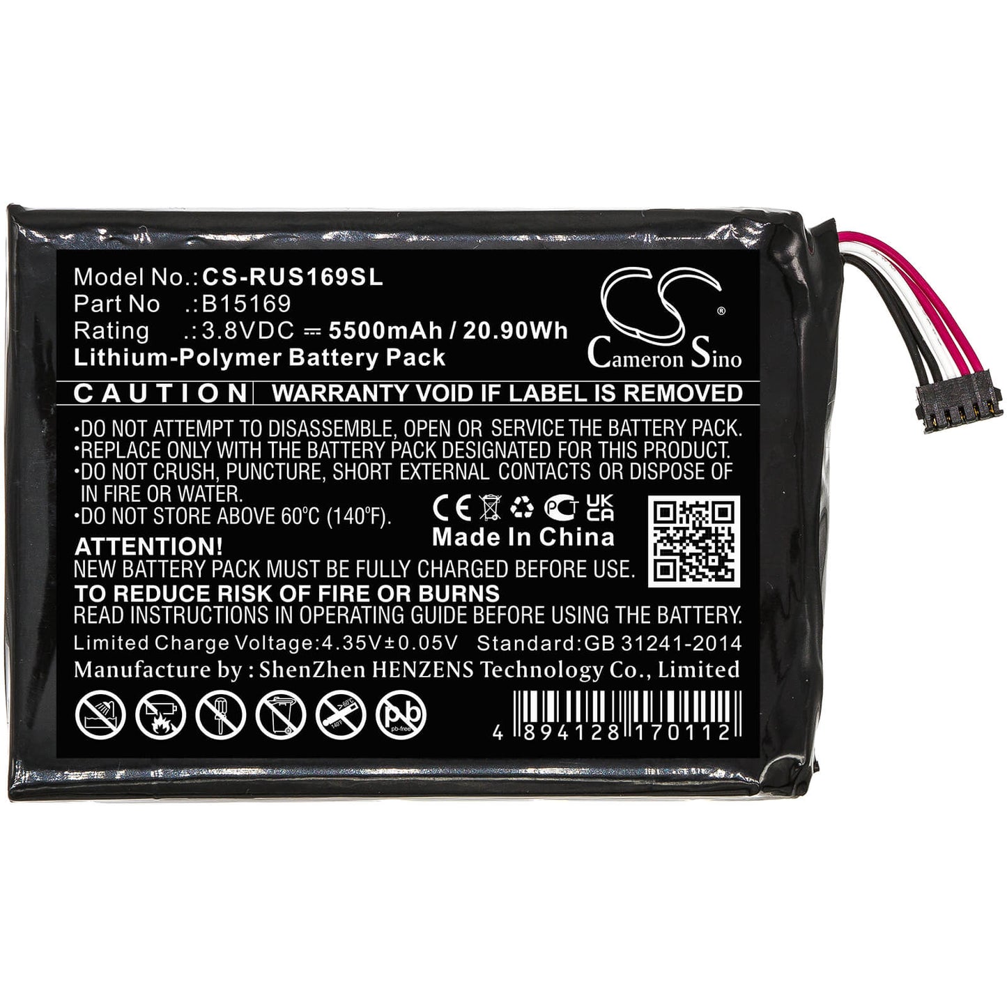 3.8V, 5500mAh, Li-Polymer Battery fits Ring, Stick Up Cam, 20.9Wh