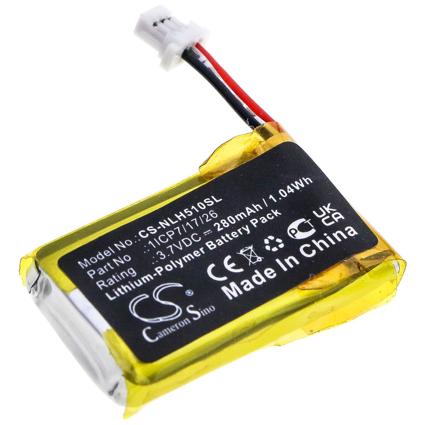 3.7V, 280mAh, Li-Polymer Battery fits Nest, C1241290, Hello, 1.036Wh