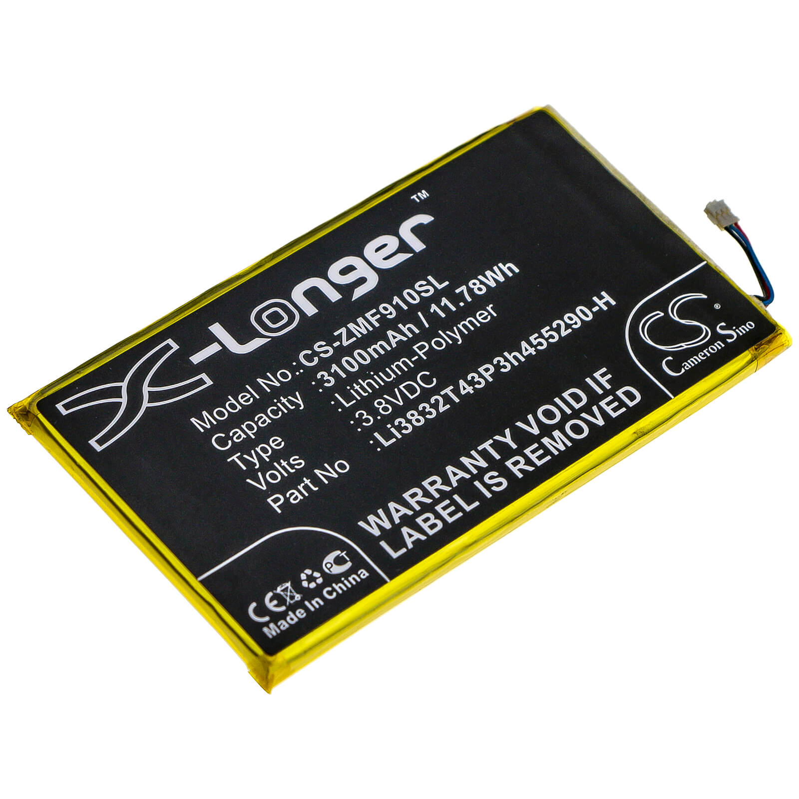 3.8V, 3100mAh, Li-Polymer Battery fits Zte, Mf900, 11.78Wh