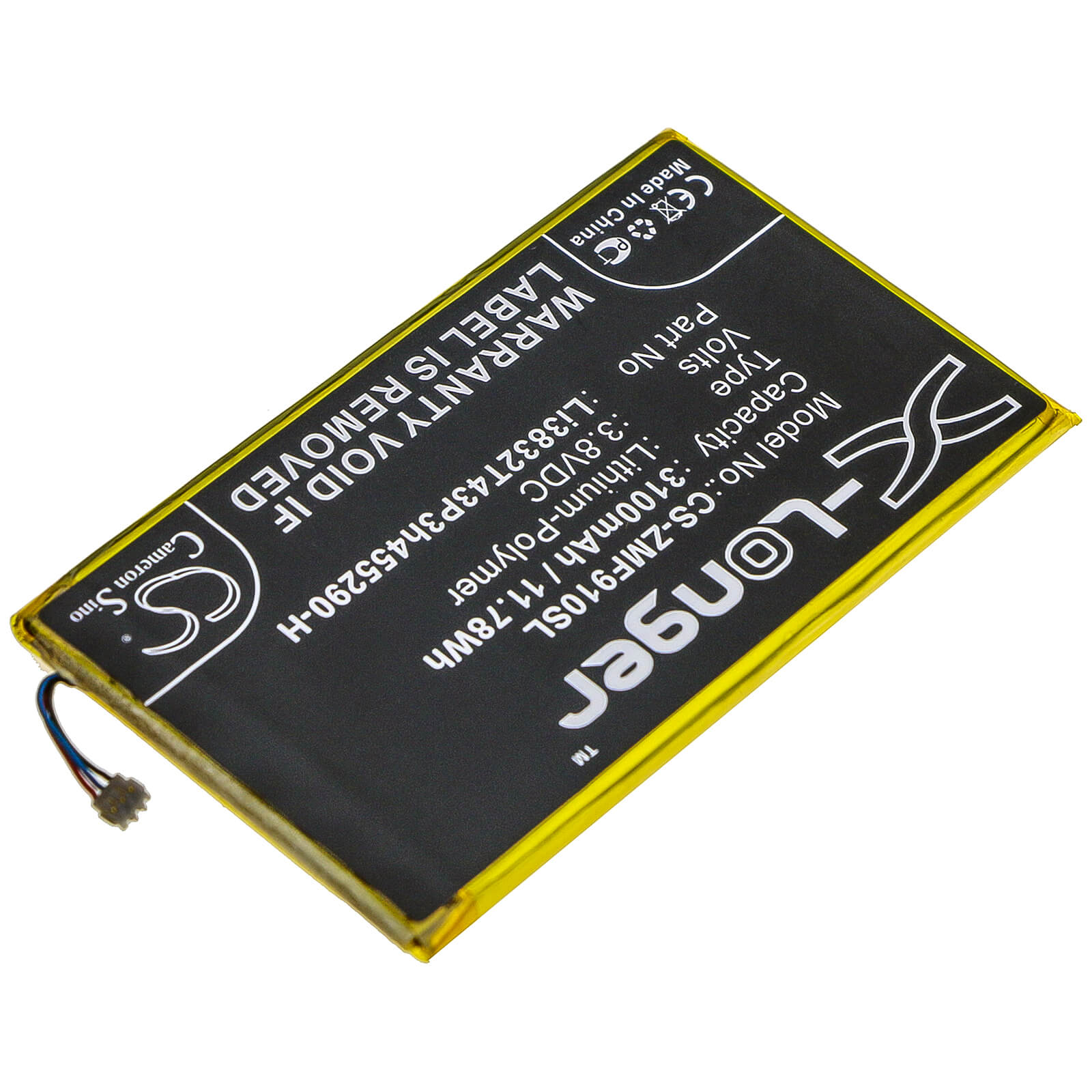 3.8V, 3100mAh, Li-Polymer Battery fits Zte, Mf900, 11.78Wh