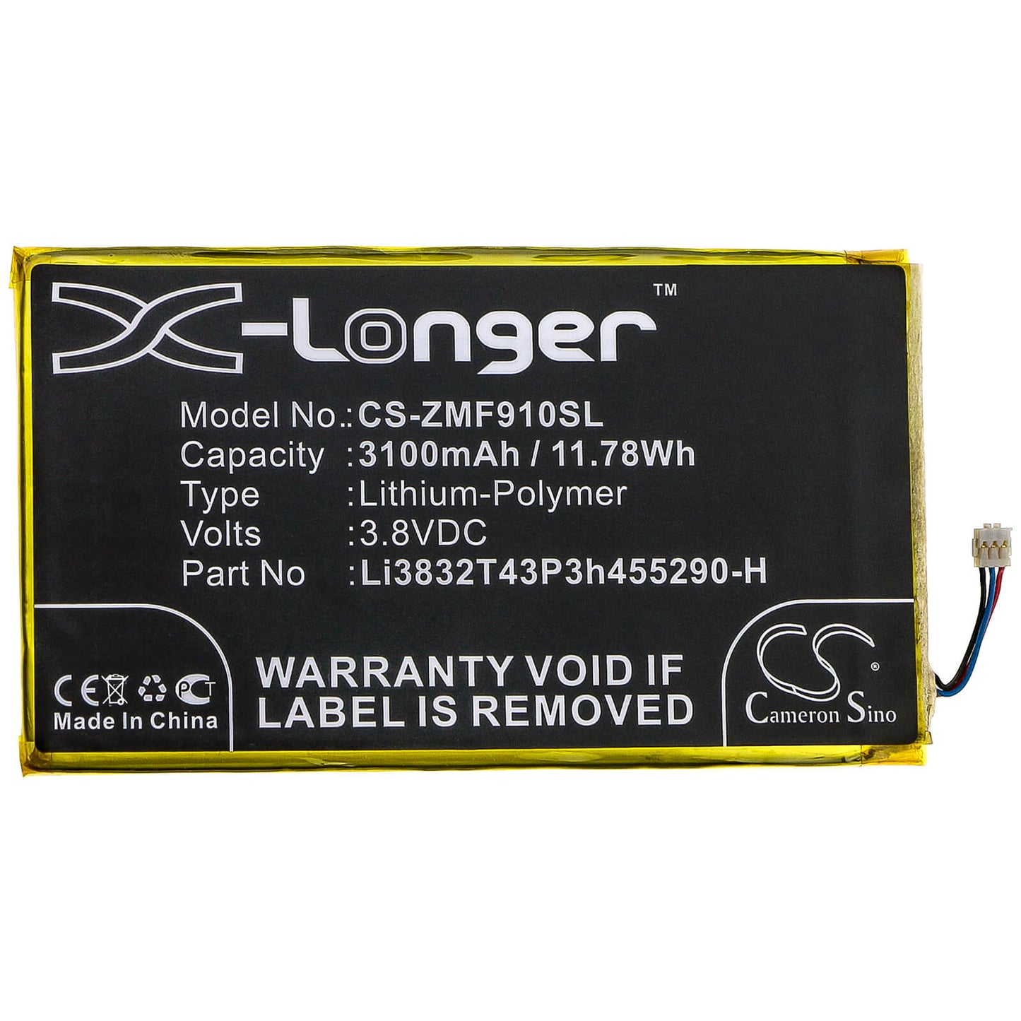 3.8V, 3100mAh, Li-Polymer Battery fits Zte, Mf900, 11.78Wh
