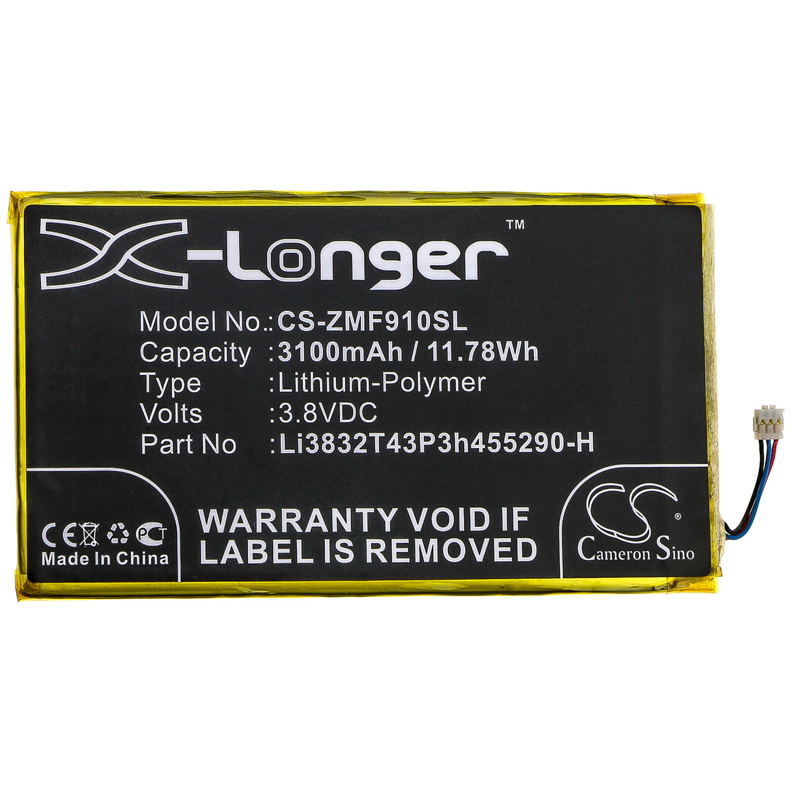 3.8V, 3100mAh, Li-Polymer Battery fits Zte, Mf900, 11.78Wh